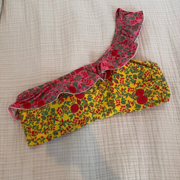 Roller Rabbit Size Extra Large Floral One Shoulder Ruffle Bikini Top - Picture 2 of 7